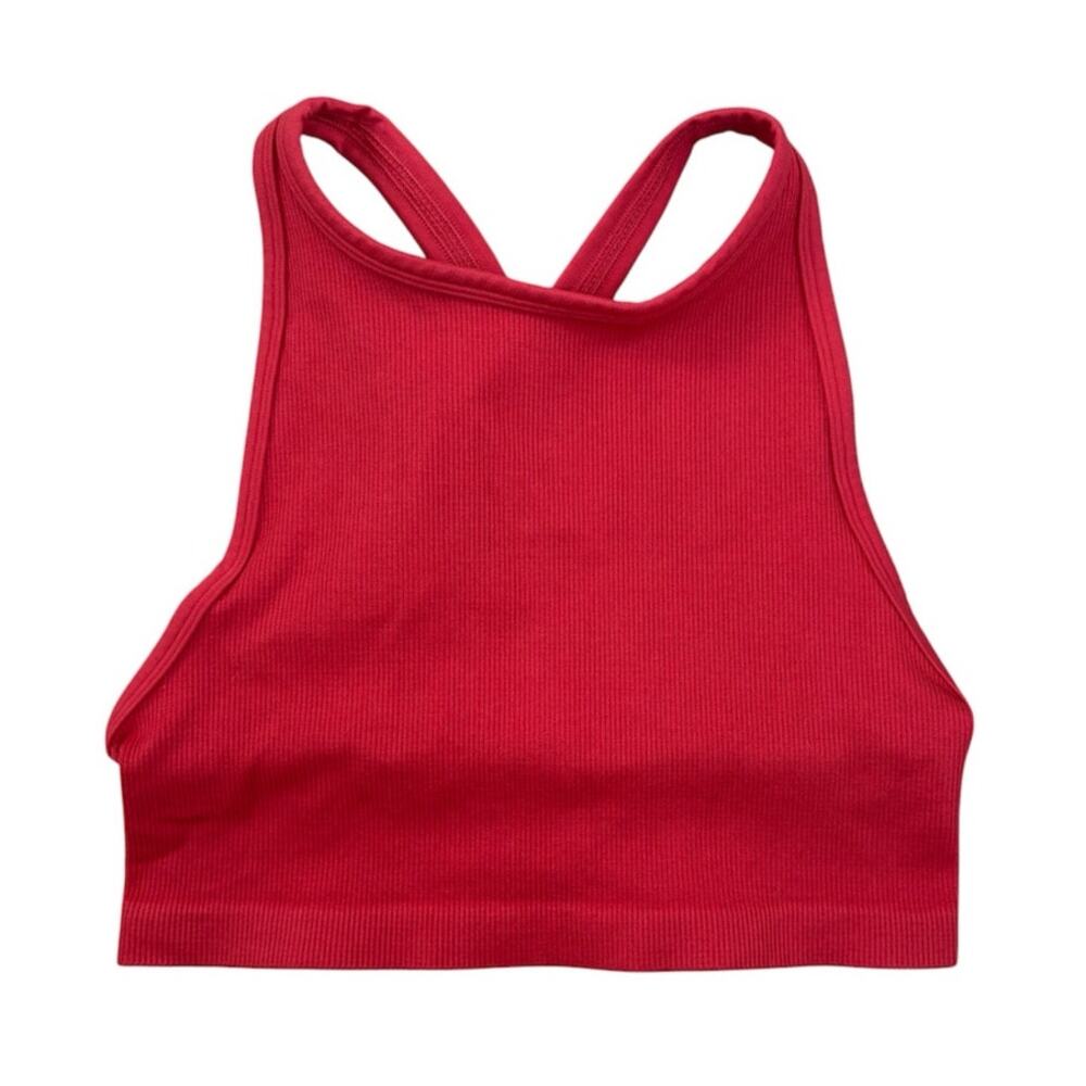 TNA Aritzia Burnt Orange Red Ribbed Sports Tank Top Large
